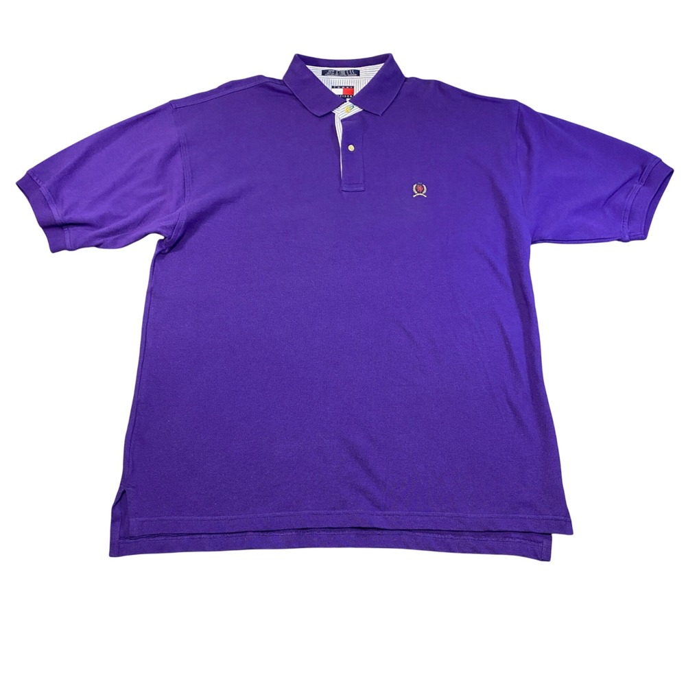 Tommy Hilfiger Mens‎ XL Purple Pique Short Sleeve Crest Logo Y2K Polo Shirt